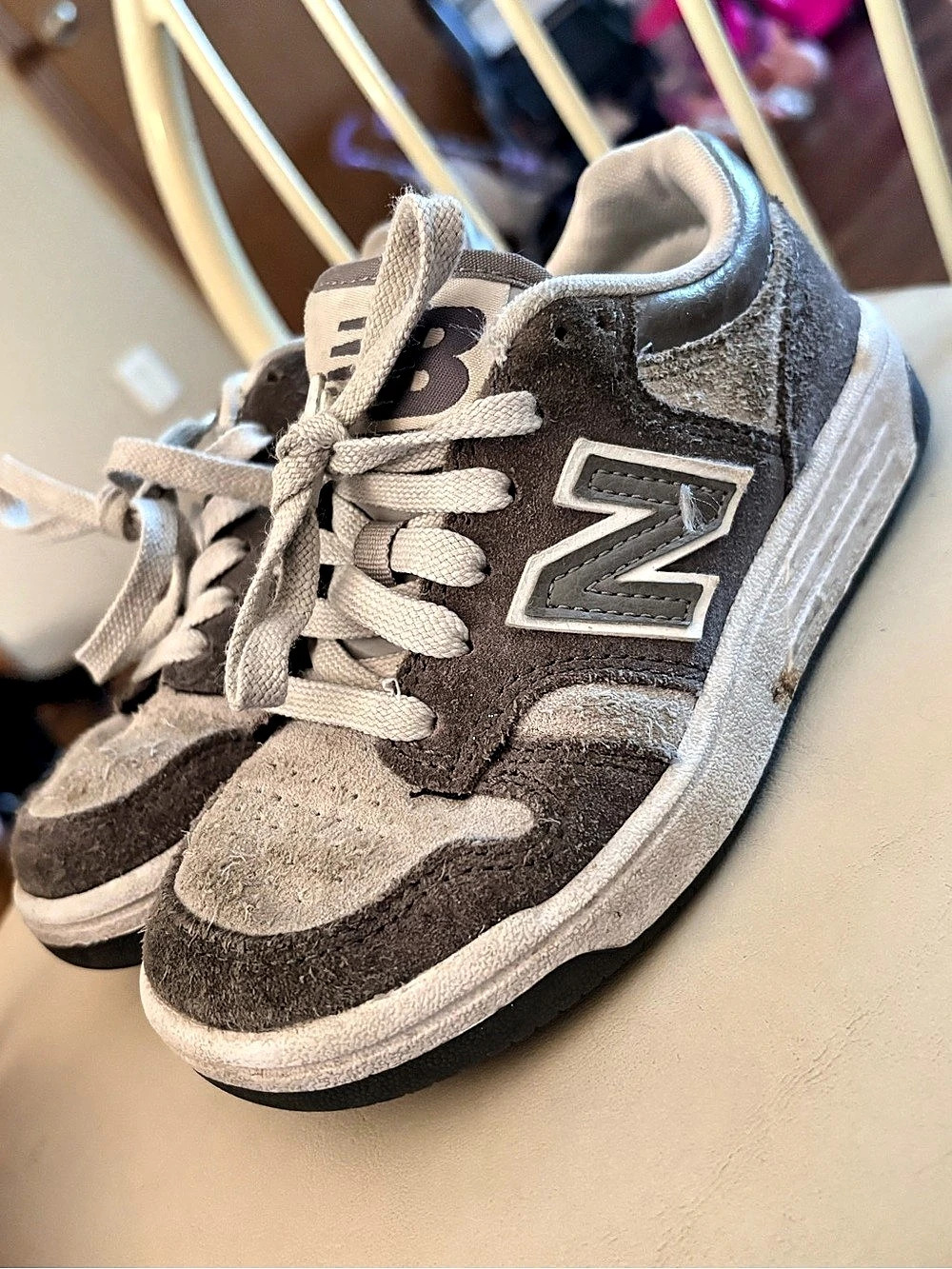 Kids New Balance 480 Gray & White Sneakers